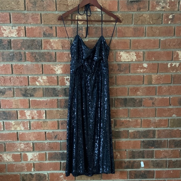 Express Dresses & Skirts - Express Navy Sequin Halter Midi Formal Dress